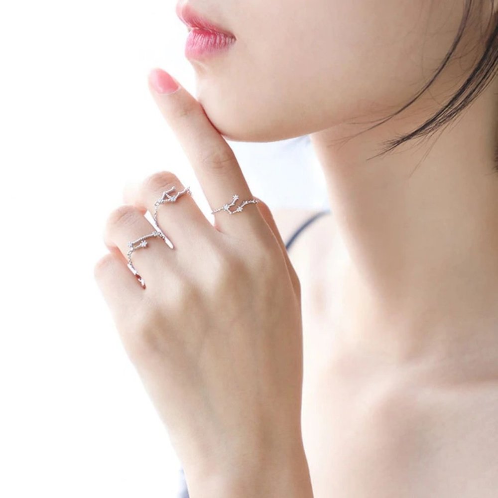 925 Sterling Silver Zodiac Resizable Ring-Libra A - Picture 5 of 7